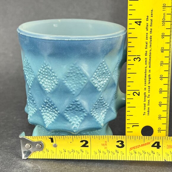 Vtg Anchor Hocking Fire King Kimberly Blue Glass Coffee Mug Diamond USA Retro - Picture 16 of 16